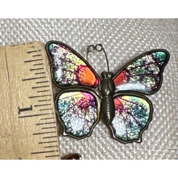 Butterfly Brooch Pin Set of 2 Multicolor Glitter Enamel Beautiful - Picture 8 of 10